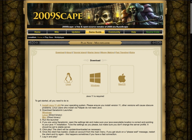 A fascinating recreation of the 2009 RuneScape homepage.